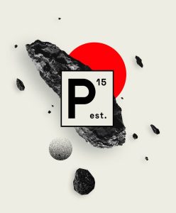 Pomatio logo with meteorites behind