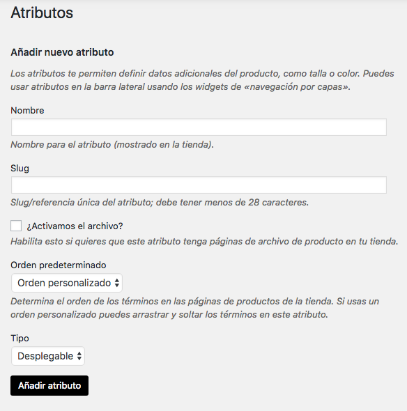 Agregar editar atributos