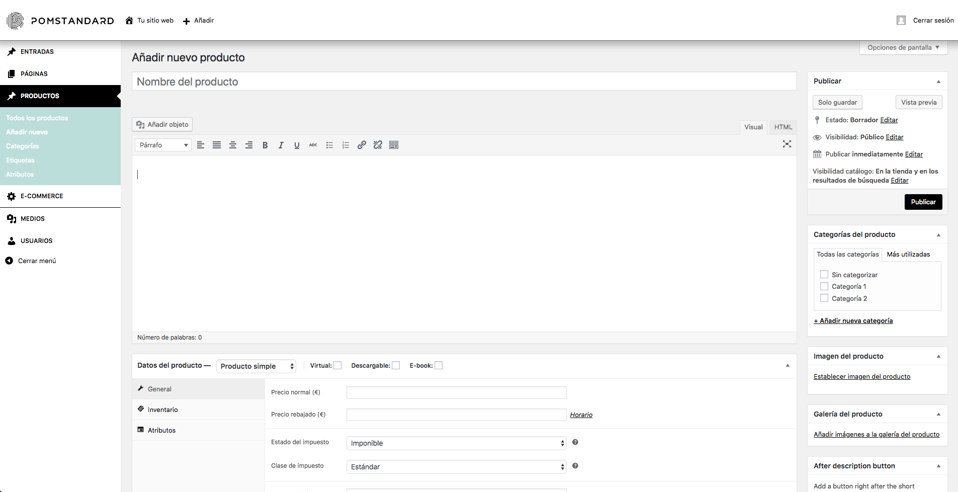 Añadiendo un producto