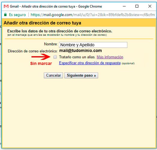 Añadir otra dirección de correo tuya