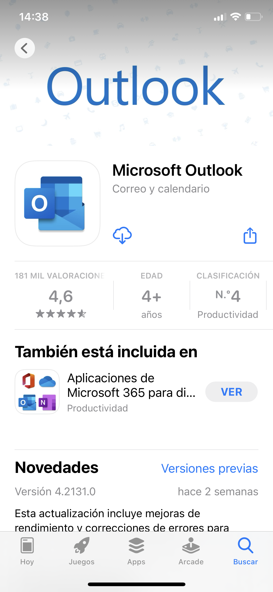 Aplicación de outlook