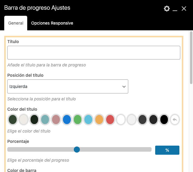 Barra de progreso ajustes