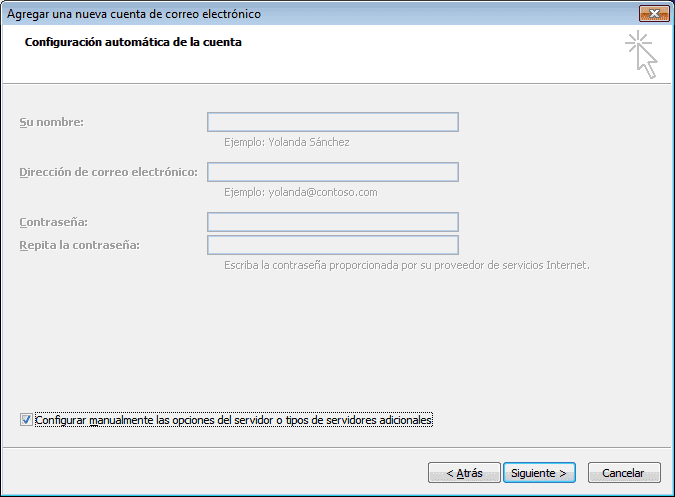 Configuración automática de la cuenta