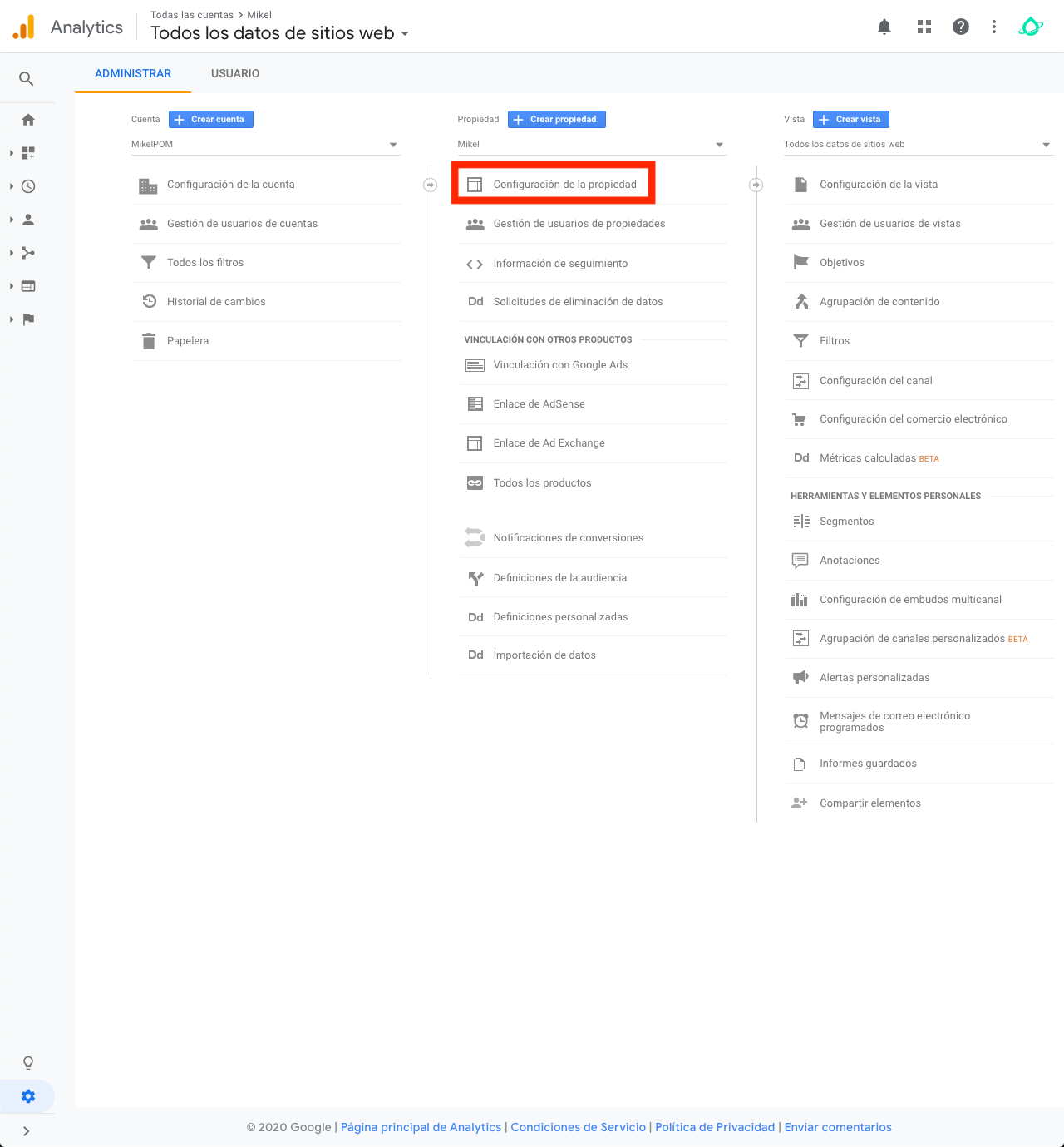 Configuración de la propiedad