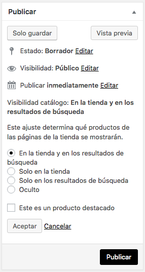 Configuración de la visibilidad del producto