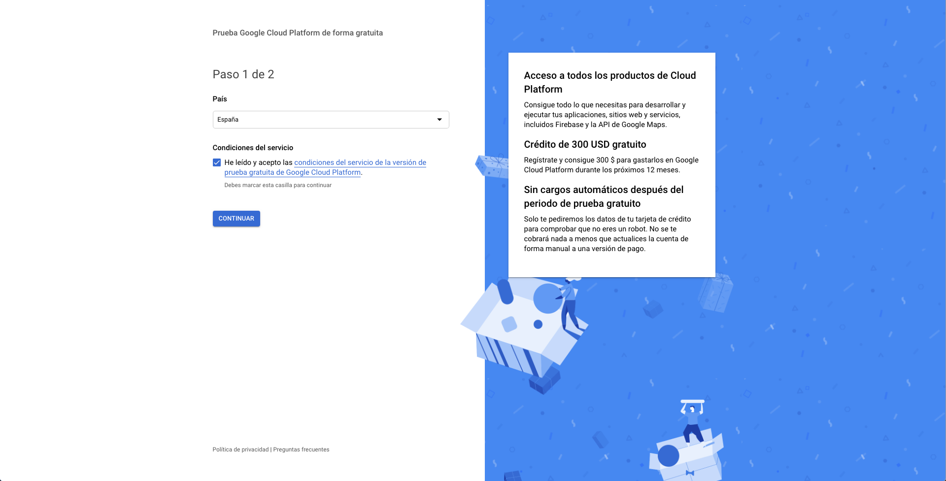 Elegir el país en el que nos encotramos