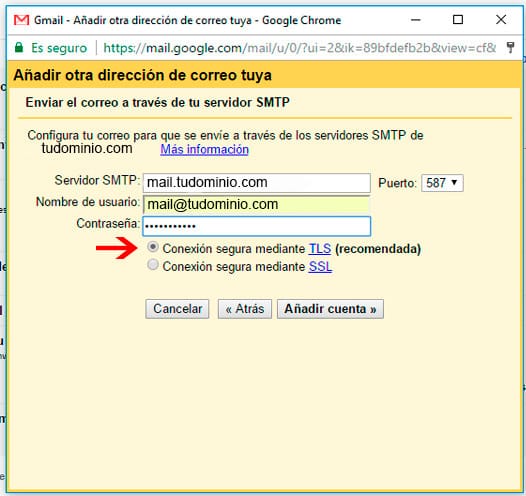 Enviar el correo a traves de tu servidor
