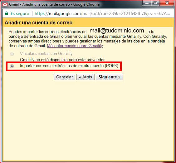 Importar correos electrónicos de mi otra cuenta