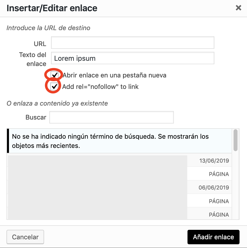 Insertar editar enlace