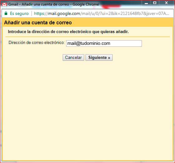 Introducimos la dirección del correo