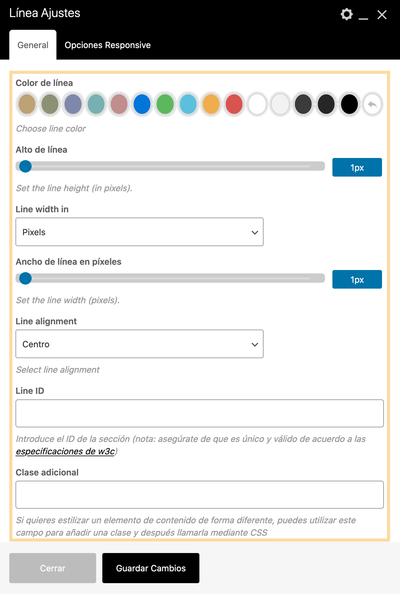 Linea ajustes general