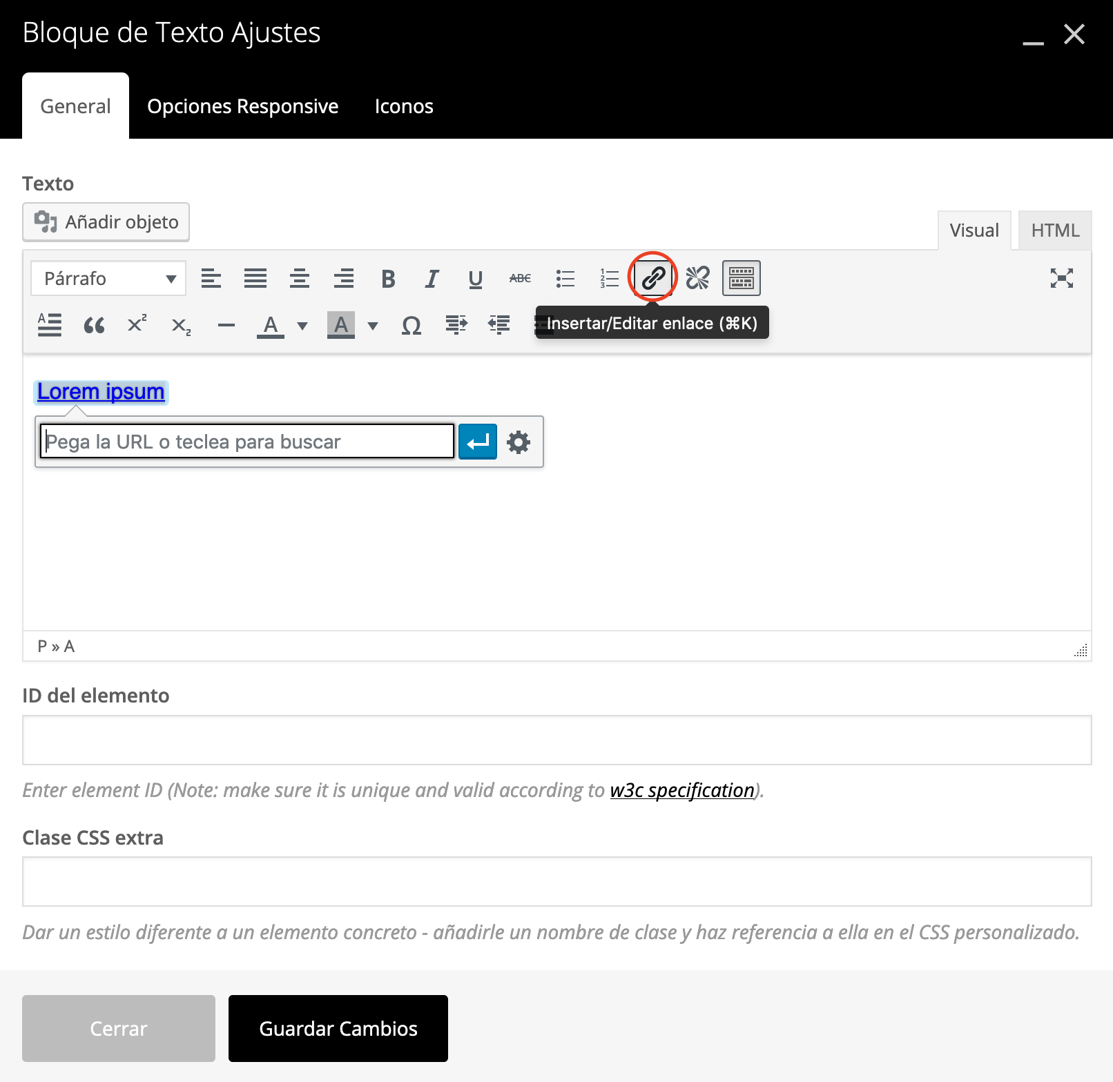Link en Bloque de texto