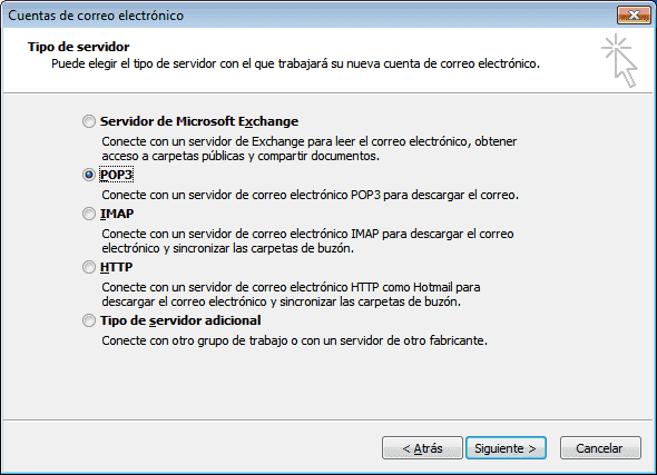 Lista con diferentes tipos de servidor