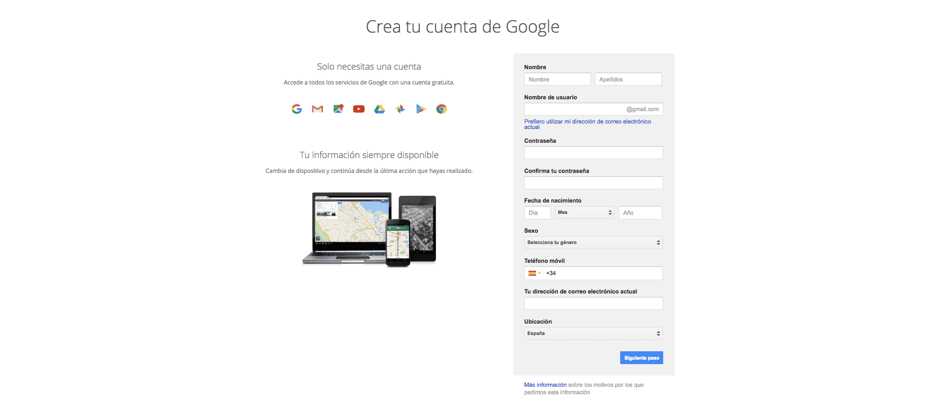 Página oficial de google