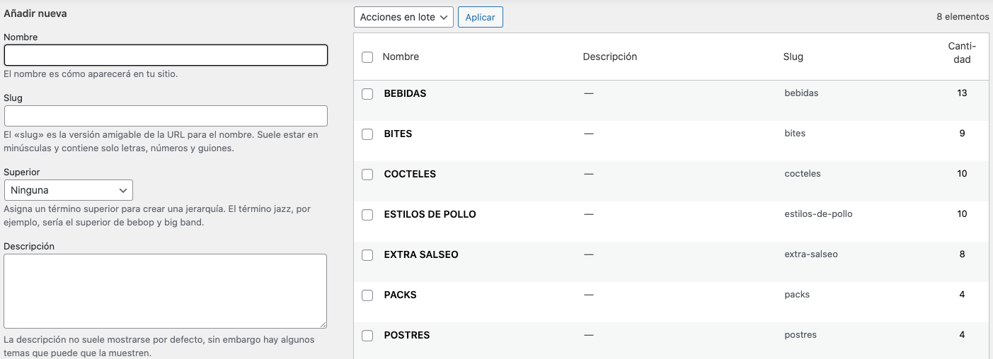 Rellenar el nombre y el slug
