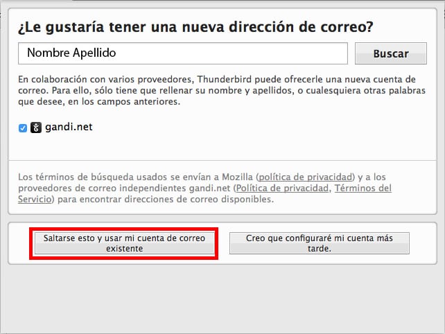 Saltarse esto y usar mi cuenta de correo existente
