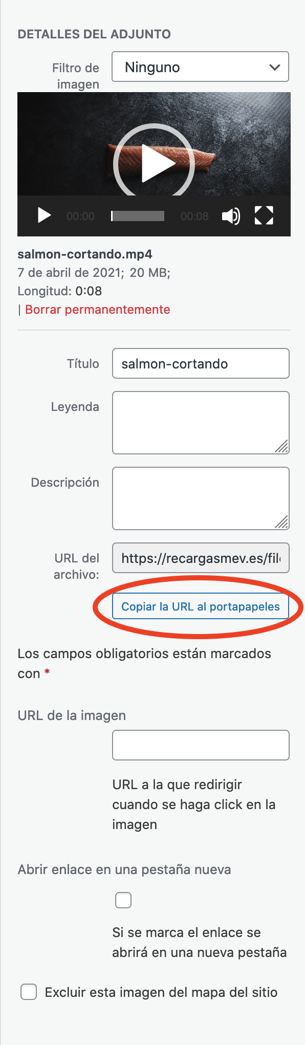 URL el vídeo hosperdado en servidor propio